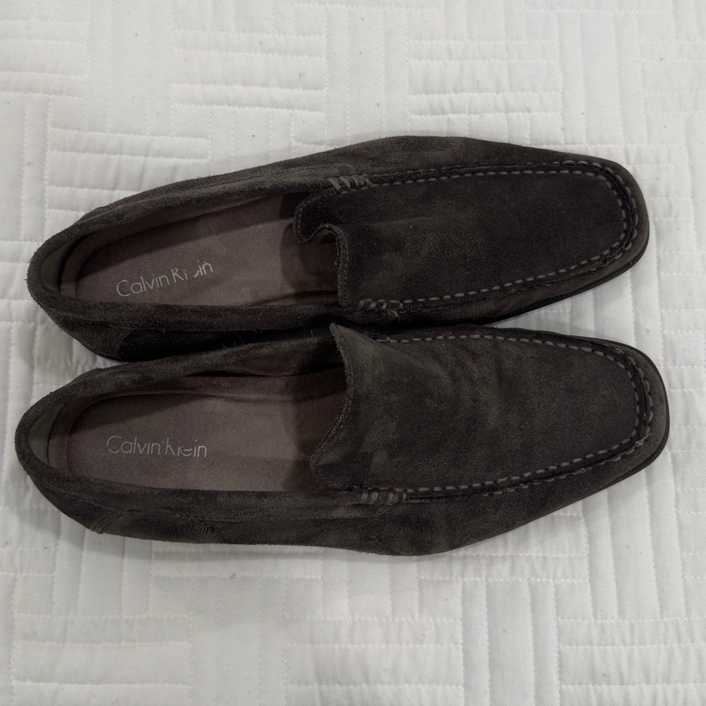 Calvin Klein Kyle Mens Dark Brown Suede Loafers Moc Toe Slip On Shoes F0233 - Picture 3 of 5